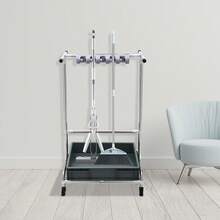 Mop Holder  Movable Floor-Mounted Mop Rack Mobile Cleaning Trolley - Silver - View 4