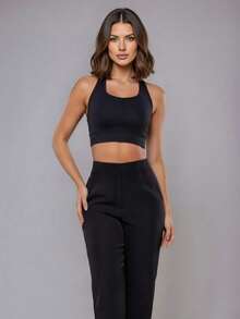 Women's High Support Sports Top For Gym/Fitness, No Padding, Showcase - 黑色 - 查看 1