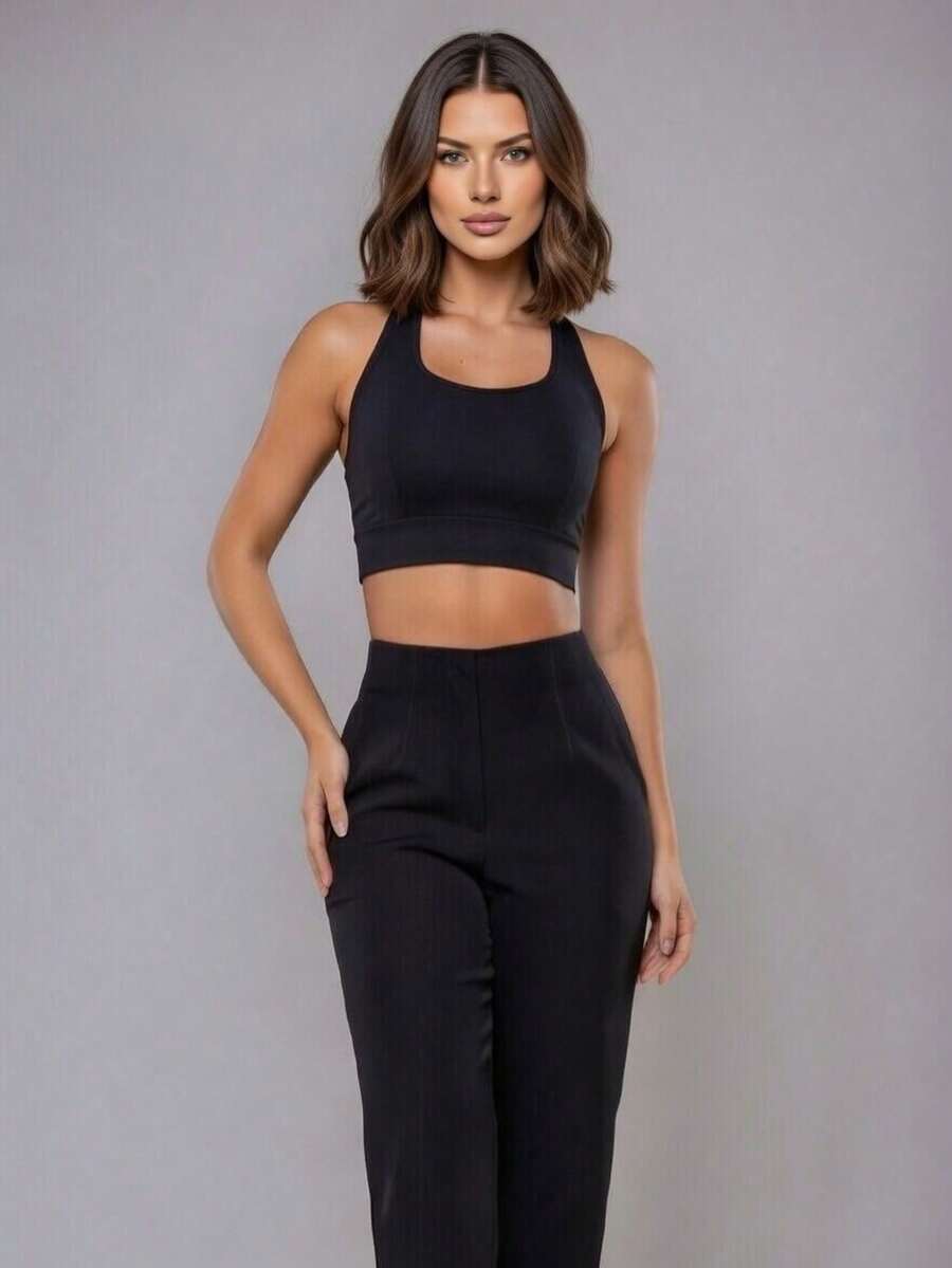 Women's High Support Sports Top For Gym/Fitness, No Padding, Showcase - 黑色 - 查看 1
