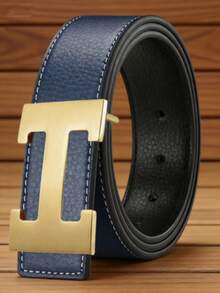 MMJ Finswift 奢华设计师款金色H字母合金扣男士皮带，高品质光滑扣面，适合日常、商务、休闲裤和牛仔裤。 - 彩色 - 查看 3