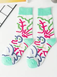 1 Pair Women's Geometric Patterned Casual Socks, Comfortable & Breathable, Spring/Summer - Multicolor - View 4