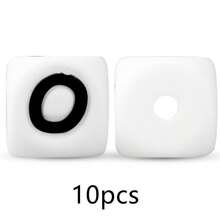 10颗12毫米硅胶白底黑色字母珠，可用于DIY钥匙扣、姓名牌制作，是周年纪念礼物的理想选择。 - 黑與白 - 查看 7