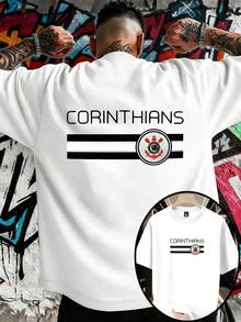 Camiseta de Time T-shirt de Manga Curta para Homem Gola Redonda Casual, Tecido Confortável, Corte Solto, Adequado para Uso Diário e Eventos Temáticos, Roupa Desportiva de Fitness - Branco - Visão 1