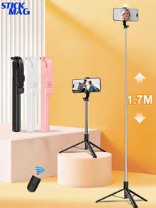 STICKMAG 1.7米/0.7米无线蓝牙自拍杆三脚架，带LED补光灯，无线遥控360°旋转手机支架，兼容 16/15/14/13/12/11e/Max/Pro/Xs/Xr/X/Plus、Galaxy S25/S24/S23/S22 Ultra和安卓智能手机、GoPro，适合旅行和自拍，情人节情侣摄影工具 - 彩色 - 查看 3
