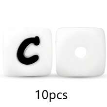 10颗12毫米硅胶白底黑色字母珠，可用于DIY钥匙扣、姓名牌制作，是周年纪念礼物的理想选择。 - 黑與白 - 查看 21