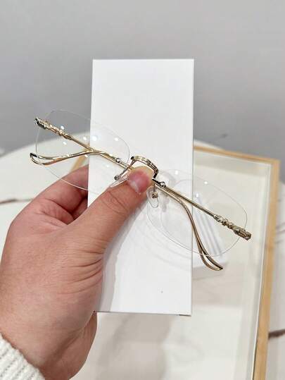 1 件女士方形无框金色无度数眼镜，适合日常外出和街拍装饰