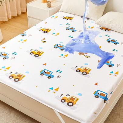 1片卡通汽车图案防水尿垫，吸水性强且透气，超薄床垫保护垫，带TPU防水层，适用于婴儿床、宿舍床、卧室、婴儿车、汽车座椅，可折叠便携，也可用于月经期、老人护理、宠物等场合。