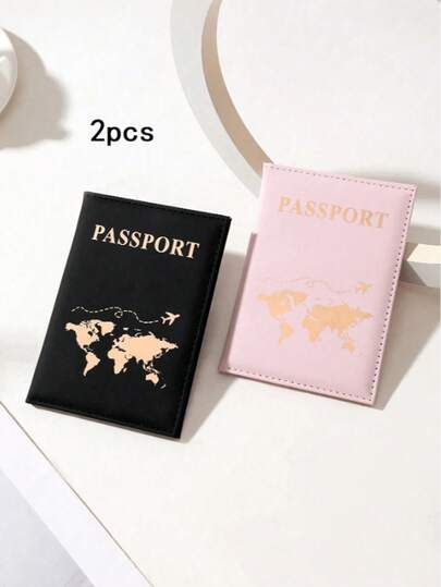 2pcs Waterproof Multi-Functional Travel Passport Holder, Can Store ID Cards And Documents, Matte PU Material, Fixed Edge Design, Ideal For Cruise And International Travel, Can Hold Passport, Fashionable Travel Accessory, Unisex (Random Color)