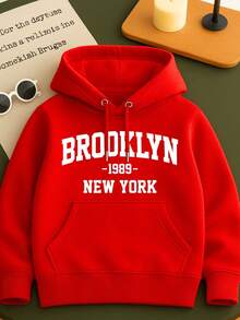 Brooklyn Printed Children's Kangaroo Sweatshirt With Hood Cotton Comfortable Child Various Colors And Sizes - 紅色 - 查看 1
