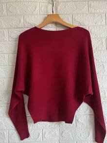 Women's Cold Weather Sweater, Batwing Ribbed Modal Casual Winter - 紅色 - 查看 1