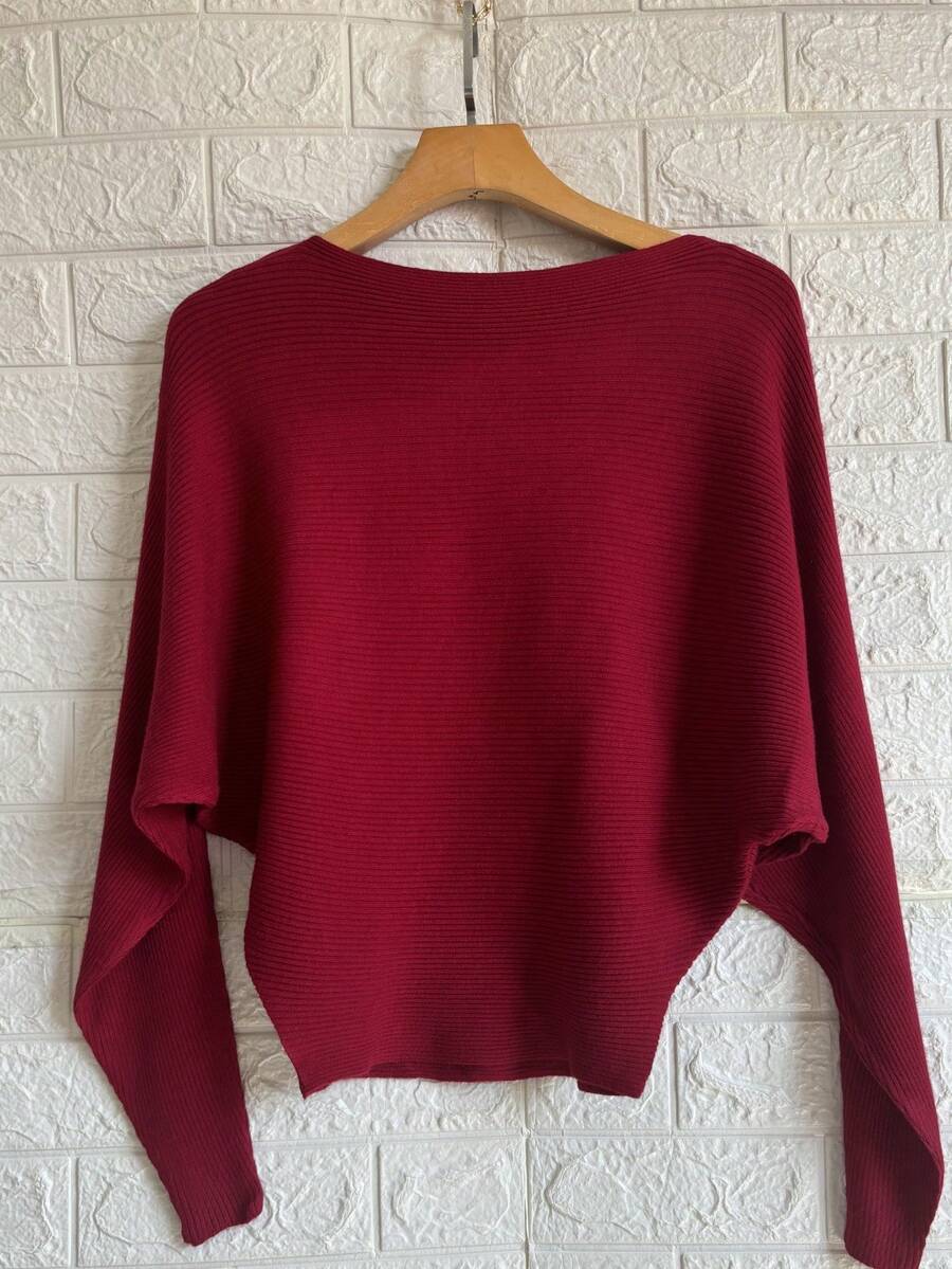 Women's Cold Weather Sweater, Batwing Ribbed Modal Casual Winter - 紅色 - 查看 1