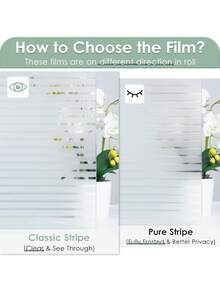 Window Film Striped Window Decal Non-Adhesive Privacy Film, Vinyl Glass Film Window Tint For Home Kitchen And Office - Stripe - View 5