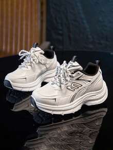 1 双春季新款透气网眼儿童运动鞋，女童轻便休闲厚底运动鞋，男童防滑耐用跑步鞋， - 米色 - 查看 4