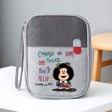 1pc Mafalda Print Pattern Portable Medicine Bag, Easy-To-Identify Pill Graphics, Oxford Fabric, Zipper Compartment Design, Suitable For Travel And Outdoor Emergency, Available In Gray, Red, Green, Pink Colors (Bag Only, No Medicine Included) Pill Box Pill Case Pill Containers Hospital Bag First Aid Kit Medicine Organizer Medicine Storage Bag Cruise Essentials Vacation Essentials Travel Stuff - Multicolor - View 9