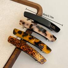 4个/套醋酸纤维材质发夹，8厘米时尚优雅法式发夹，豹纹印花，适合日常发型 - 彩色 - 查看 2