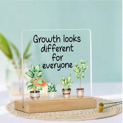 1pc Classic Islamic Acrylic Eid Mubarak Decoration, With Wooden Base, Arabic Ramadan Decor, Birthday Gift - Starts And Ends With Gratitude And Hope, With Slogan, Tabletop Ornament