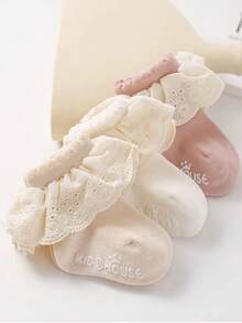 3 đôi tất ren cho bé gái, tất mùa xuân và mùa thu cho trẻ sơ sinh. - Nhiều màu - Xem 1