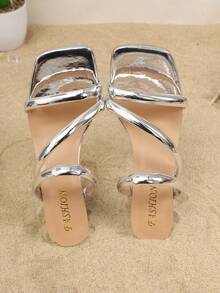 Women's High Heel Sandals, Thick Heel, Fashionable Butterfly & Flower Design, Wedding Princess Shoes - Silver - View 7