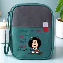 1pc Mafalda Print Pattern Portable Medicine Bag, Easy-To-Identify Pill Graphics, Oxford Fabric, Zipper Compartment Design, Suitable For Travel And Outdoor Emergency, Available In Gray, Red, Green, Pink Colors (Bag Only, No Medicine Included) Pill Box Pill Case Pill Containers Hospital Bag First Aid Kit Medicine Organizer Medicine Storage Bag Cruise Essentials Vacation Essentials Travel Stuff - Multicolor - View 7