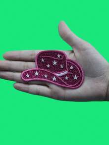 1 pieza Parche de sombrero de vaquera rosa con brillo, estrellas bordadas, estilo western para planchar - Multicolor - Ver 3