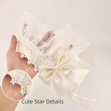 Lace Ruffle Lolita Headdress Beige Bow Bonnet Headband For Women Maid Headpiece For Gothic Tea Party Wedding Cosplay Kawaii Hair Accessory - 1 - Xem 3