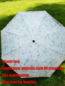 1pc Lace Trim Parasol, Double-Layer Canopy With Lace Trim And Floral Edge, Water-Resistant Design, Cute & Fashionable Umbrella, Ladies Manual Foldable Lightweight Sunshade Umbrella, UV Protection, Windproof - Multicolor - View 6