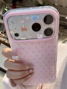 Niche Ins Polka Cute Camera Pattern Phone Compatible With 16/17 Pro/ 15 Pro, Women's Full Coverage Anti-Drop Protective Cover Compatible With 14/13 - White - View 1