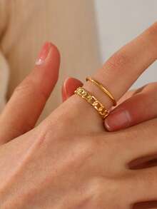 1pc 18K Gold Plated Stainless Steel Geometric Line Design Open Ring, Suitable For Women's Daily Wear - Gold - View 1