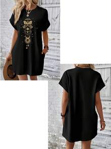 Customized Women's Dress - Can Customize LOGO, Floral Pattern, Photo, Valentine's Day, Mother's Day, Gift For Wife, Mom, Customize Name Black Summer - Black - View 4