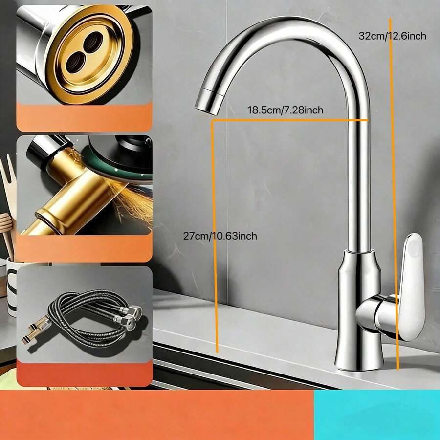 厨房水龙头，家用水槽冷热水防溅铜水龙头 - 鎳色 - 查看 1