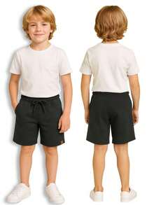 Set Of 3 Boys' Cotton Fleece Shorts With 2 Large Pockets - Black/Gray/Navy - View 5