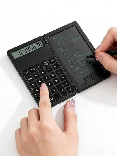 Foldable Portable Multifunctional Calculator With Reusable LCD Drawing Board | 12-Digit Large Display | Button Battery Powered | Student School (College/High School/Middle School) Supplies And Office Desk Home Accessories