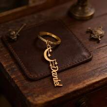 Personalized Name Keychain Necklace Stainless Steel Crescent Moon Pendant Unisex Friendship Gift Handbag Packaging Jewelry - Multicolor - View 5