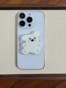 Cute Cartoon Puppy Adhesive Phone Holder, 1pc Retractable Slouchy Desktop Stand Bracket, Suitable For All Phones - White - View 9