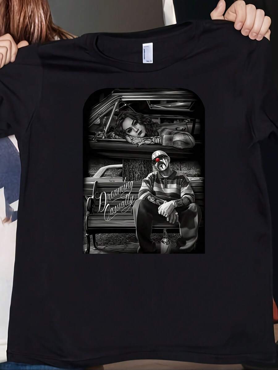 Men's Oversized David Gonzales DGA Chicano Art Lowrider Homies T-Shirt - Long Sleeve Vintage Streetwear With Iconic Car & Character Print (DGA Signature), Cultural Apparel For Casual Wear & Events - 黑色 - 查看 1