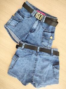 Women's High-Waisted Distressed Blue Cargo Denim Shorts With Side Pockets - Jaspeado - Ver 2