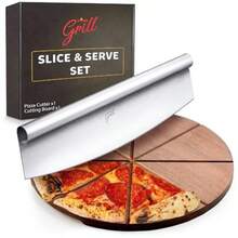 Hans Grill Pizza Cutting Board And Pizza Cutter Rocker Blade Gift Set Profional Stainl Steel Slicer With 13.5" Acacia Wooden Board Perfect For Slicing And Serving Pizza Pies And Cheese - màu nâu - Xem 8