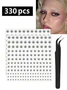 Lip Piercing, Y2K Style Fake Piercing Jewelry (Nose Stud, Eyebrow Stud), No Piercing Silver Navel Sticker, Punk Y2K Makeup Stickers (Unisex),Giveaways,Travel,Cheap Stuff,Travel Essential - Silver - View 11