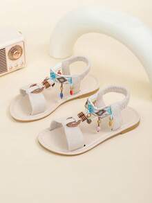 1 Pair Girls' Bohemian Style 2026 New Soft Non-Slip Flat Sandals, Suitable For Summer Wear - Beige - View 1