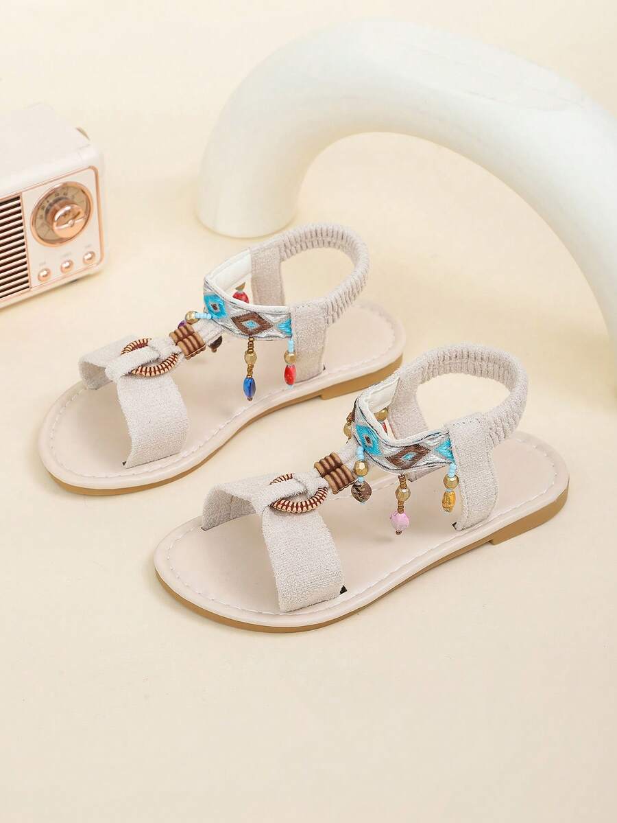 1 Pair Girls' Bohemian Style 2026 New Soft Non-Slip Flat Sandals, Suitable For Summer Wear - Beige - View 1