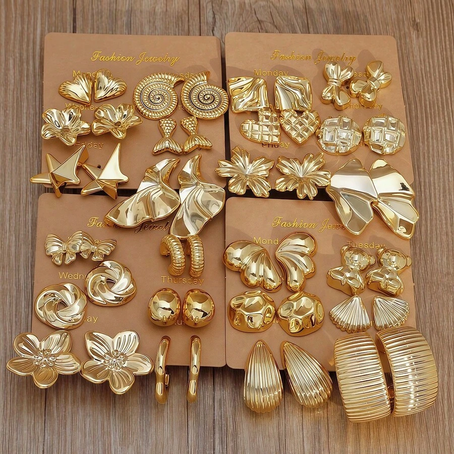 6 paia di orecchini di alta qualità con motivi geometrici alla moda, include elementi come orsetto, cuore, foglia di acero, coda di pesce e altri, unici e di stile, adatti per uso quotidiano, vacanze, appuntamenti, regali per amici e familiari, feste ed eventi casual - Stile 1 - Visualizzare 1