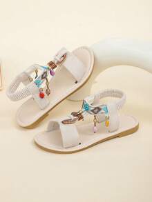 1 Pair Girls' Bohemian Style 2026 New Soft Non-Slip Flat Sandals, Suitable For Summer Wear - Beige - View 7