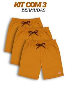 Set Of 3 Boys' Cotton Fleece Shorts With 2 Large Pockets - Caramel - View 2