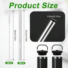 Stainless Steel Accessories Iceflow Flip 30oz, 6 Pack Metal Reusable Stainless Steel Tumbler Straws With 2PCS Straw Cleaner Brushes Parts Accessories - 銀色 - 查看 2