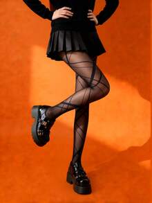 1 Pair Of Women's Interlaced Lace-Up Grid Pantyhose, Elegant, Beautiful, Sexy And Comfortable, , Snag-Resistant , Perfect For Various Festival And Daily Styling, Especially Ideal For Valentine's Day, Easter, Couple Dates, Daily Outings And Commuting - Available In Multiple Sizes - Multicolor - View 5