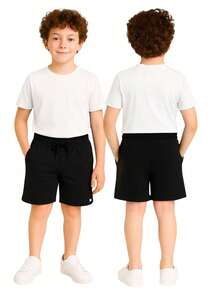 Set Of 3 Boys' Cotton Fleece Shorts With 2 Large Pockets - Black/black/black - View 5