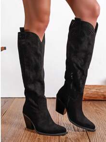 Fashionable Women's Western Boots For Spring And Summer - Black - View 3