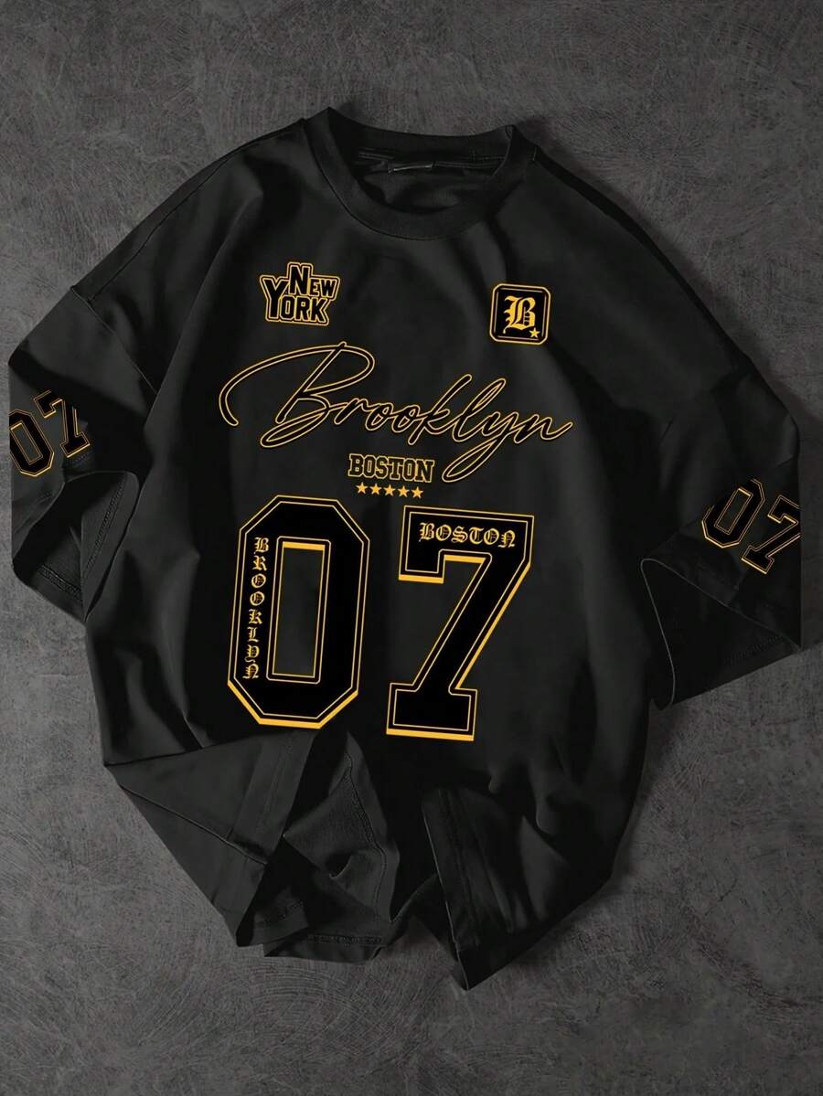 Stylish Women's Printed T-Shirt B 07 New Release 100% Cotton Loose Oversized Plus Size T-Shirt - Urban - 黑色 - 查看 1