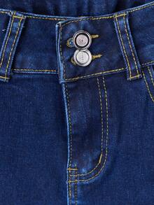 Pantalón Ajustado Negro de Talle Alto: Silueta Ceñida y Botonadura Frontal Decorativa, Denim Elástico para un Ajuste Cómodo y Versátil. - Azul H2VA24 - Ver 6