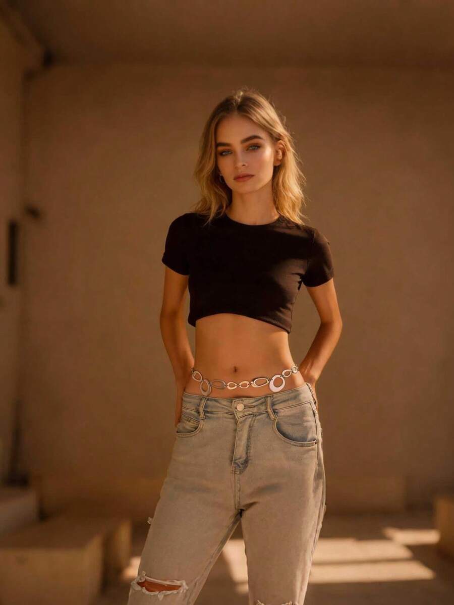 Cadena de cintura de disco de metal redondo de moda europea y americana, cadena corporal elegante para vestidos y batas, cadena de cintura creativa geométrica